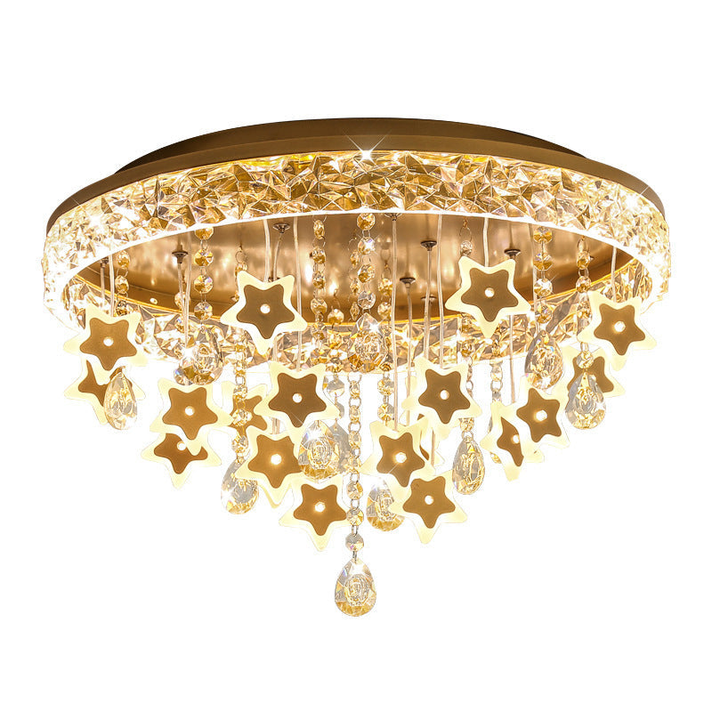 Contemporary Nordic Kids Iron Acrylic Crystal Round Star Pendant LED Flush Mount Ceiling Light For Bedroom