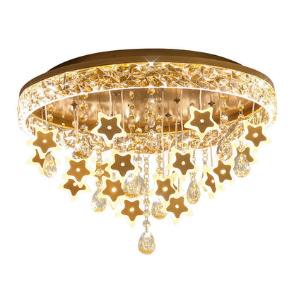 Contemporary Nordic Kids Iron Acrylic Crystal Round Star Pendant LED Flush Mount Ceiling Light For Bedroom