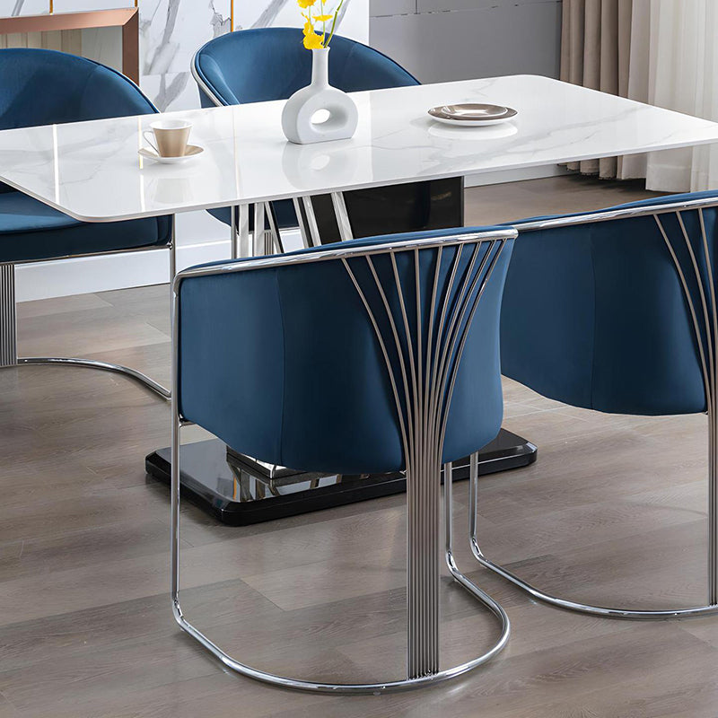 Modern Luxury Half Round Curved Velvet Metal Frame Dining Chair Backrest Armrest For Dining Room