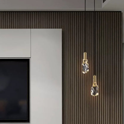 Modern Luxury Copper Irregular Crystal Stone LED Pendant Light For Living Room