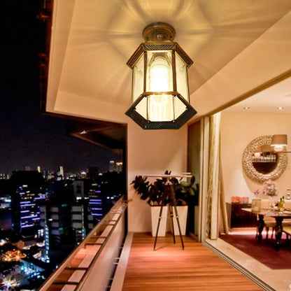 European Outdoor Hexagonal Lantern Waterproof 1-Light Semi-Flush Mount Ceiling Light