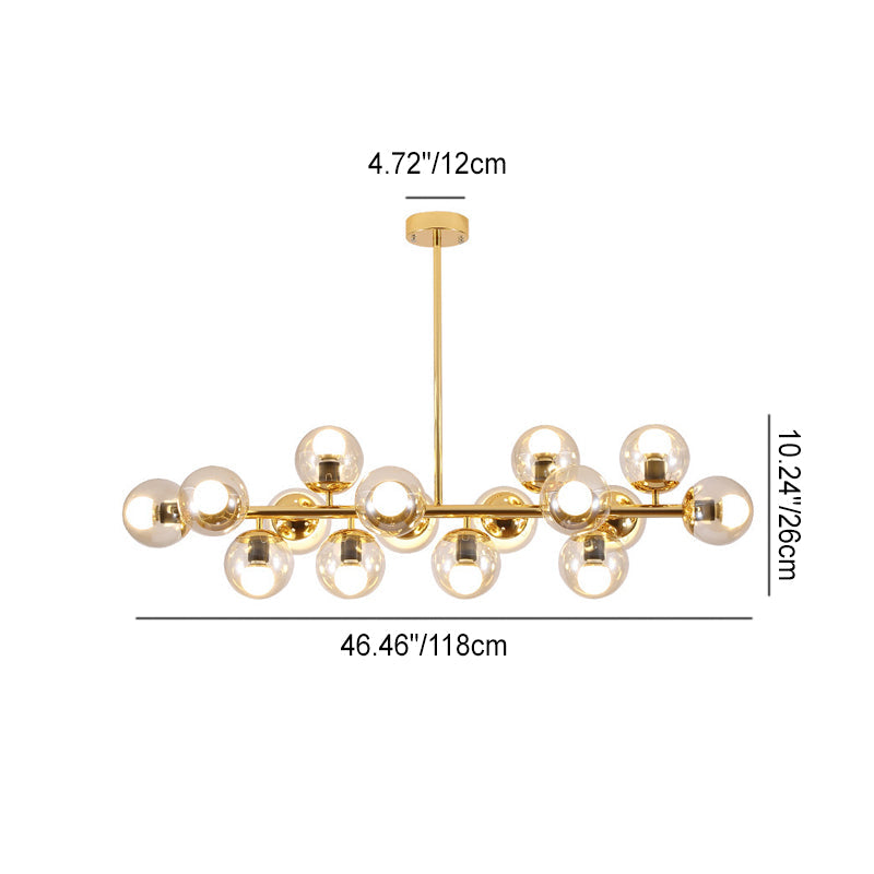 Contemporary Scandinavian Long Round Globe Iron Glass 16-Light Island Light Chandelier For Dining Room