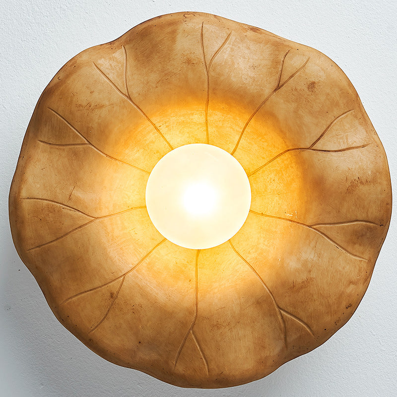 Traditional Vintage Lotus Leaf Resin Fiber Glass 1-Light Semi-Flush Mount Ceiling Light For Bedroom