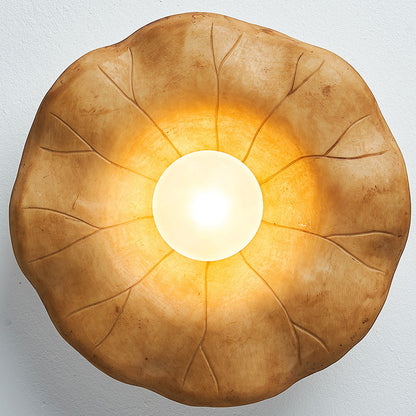 Traditional Vintage Lotus Leaf Resin Fiber Glass 1-Light Semi-Flush Mount Ceiling Light For Bedroom