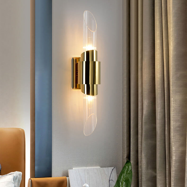 Modern Luxury Stainless Steel Glass Column 2-Light Wall Sconce Lamp