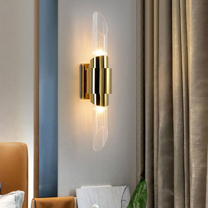 Modern Luxury Stainless Steel Glass Column 2-Light Wall Sconce Lamp