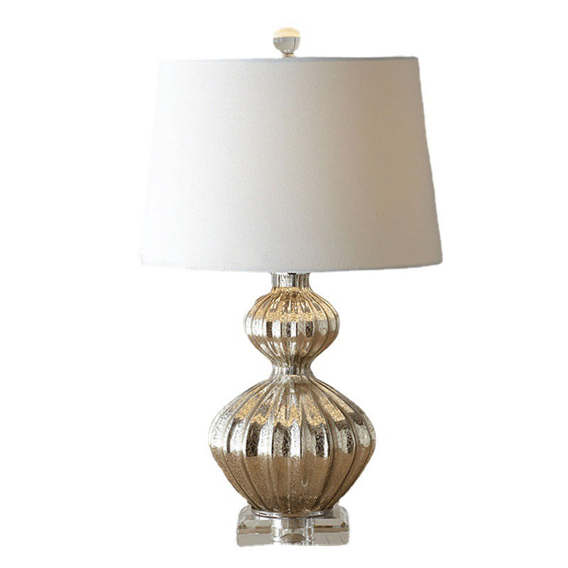 Traditional Vintage Glass Fiberflex Fabric Cylinder Gourd-shaped 1-Light Table Lamp For Bedside