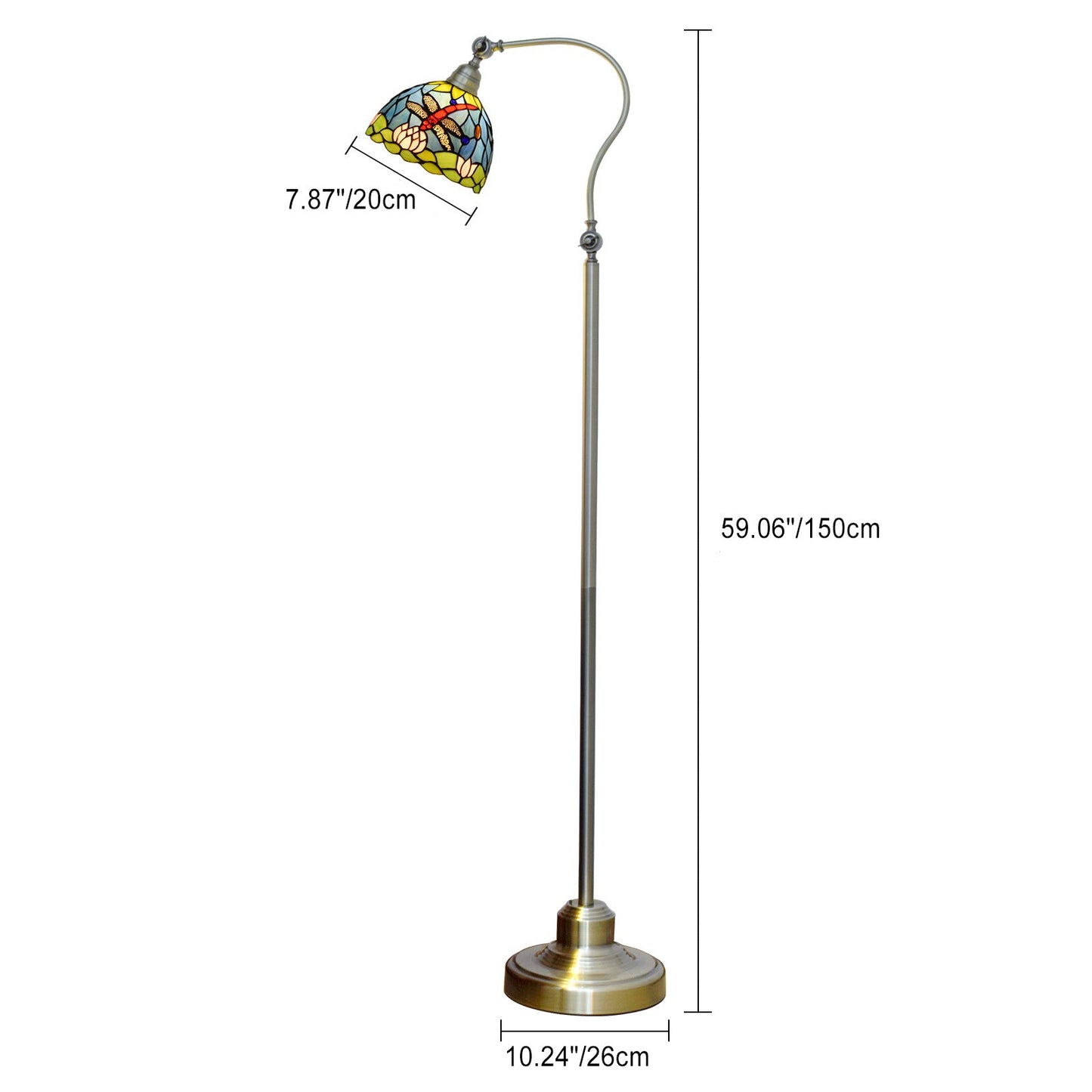 Traditional Tiffany Iron Glss Dome Round Dragonfly 1-Light Standing Floor Lamp For Bedside