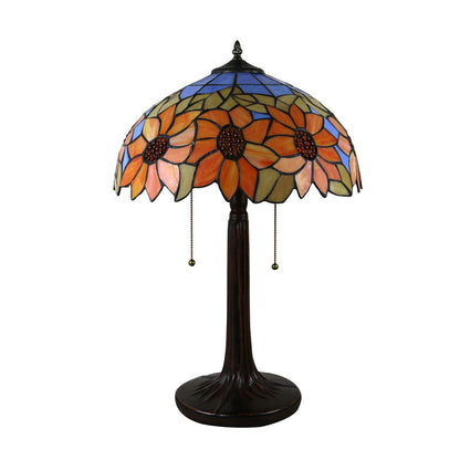 Traditional Tiffany Pastoral Rose Flower Stained Glass 2-Light Table Lamp For Bedroom