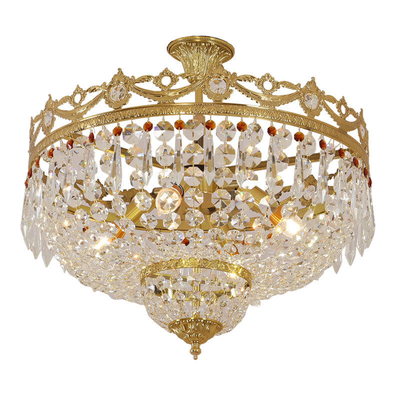 European Light Luxury Round All Brass Glass 4/5-Light Flush Mount Lighting