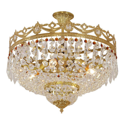 European Light Luxury Round All Brass Glass 4/5-Light Flush Mount Lighting