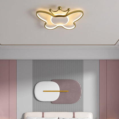 Contemporary Nordic Kids Iron Aluminum Silica Acrylic Butterfly LED Flush Mount Ceiling Light For Bedroom