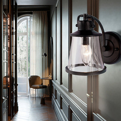 Contemporary Industrial Iron Glass Round Shade 1-Light Waterproof Wall Sconce Lamp For Hallway