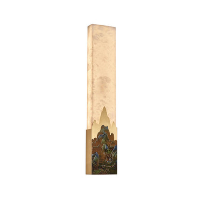 Traditional Chinese Marble All-Copper Rectangular LED Wall Sconce Lamp For Bedroom