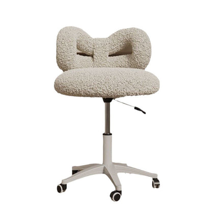 Modern Art Deco Butterfly Knot Round Lambswool Faux Leather Metal Vanity Stool Backrest Armless For Bedroom