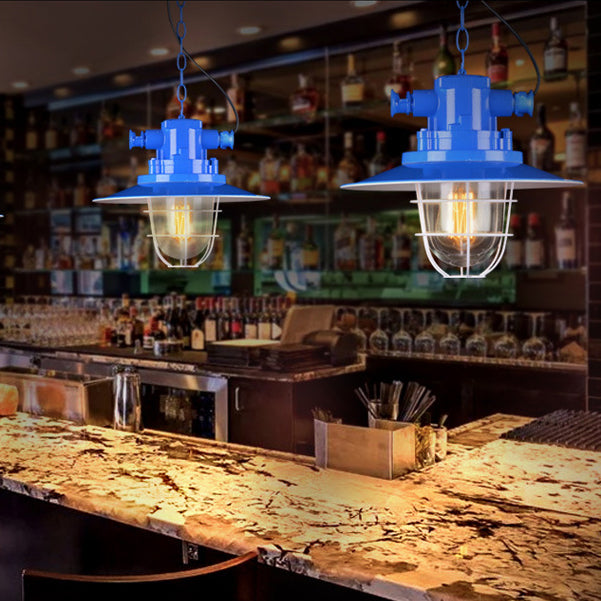 Contemporary Industrial Iron Pot Lid Glass Shade 1-Light Pendant Light For Dining Room