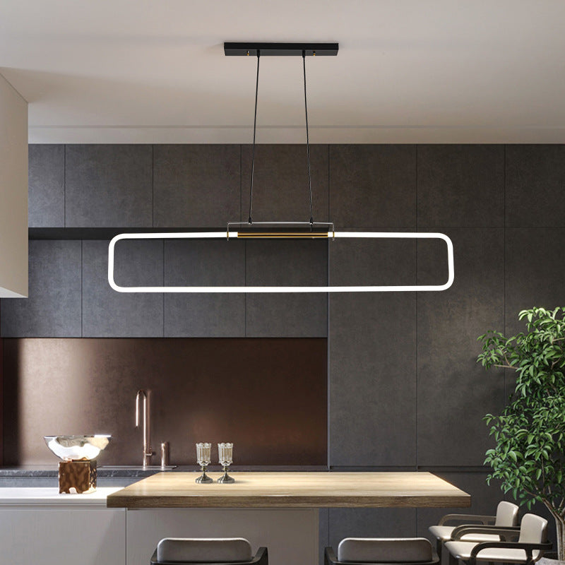 ثريات جزيرة LED مستطيلة الشكل مصنوعة من الحديد والأكريليك بتصميم عصري بسيط لغرفة الطعام 