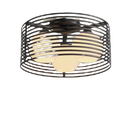 Contemporary Industrial Iron Cylinder Frosted Glass Globe Shade 3-Light Flush Mount Ceiling Light For Bedroom