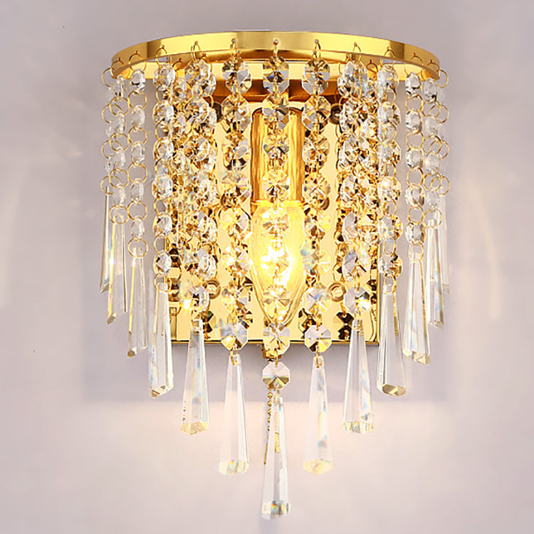 Modern Luxury Half Round Octagonal Beads Stainless Steel Crystal 1-Light Wall Sconce Lamp For Living Room