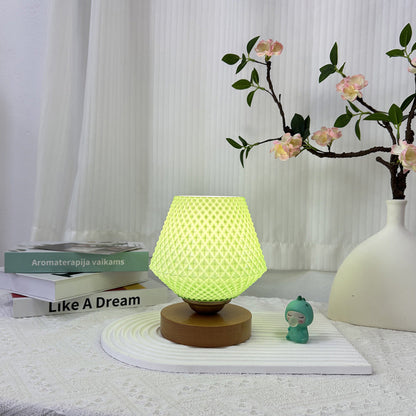 Contemporary Creative Wood Glass Tapered Ribbed Pattern 1-Light Table Lamp For Bedside