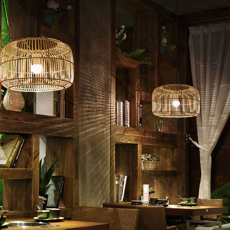 Chinese Minimalist Rustic Bamboo Art 1-Light Pendant Light