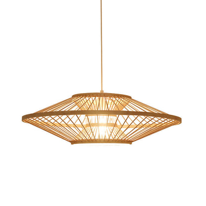 Traditional Chinese Zen Bamboo Weaving 1-Light Pendant Light For Dining Room