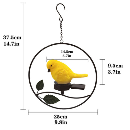 Modern Art Deco Solar Waterproof Iron Resin Plastic Bird Round LED Pendant Light For Garden