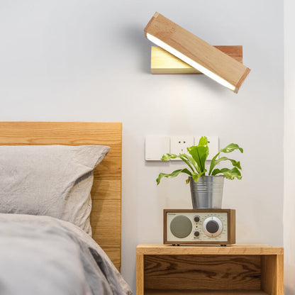 Simple Log Wooden Rectangular Rotatable LED Wall Sconce Lamp
