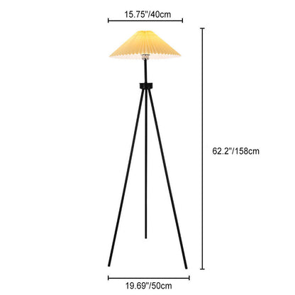 Nordic Modern Pleated Canvas Shade Iron Tripod 1-Light Standing Floor Lamp