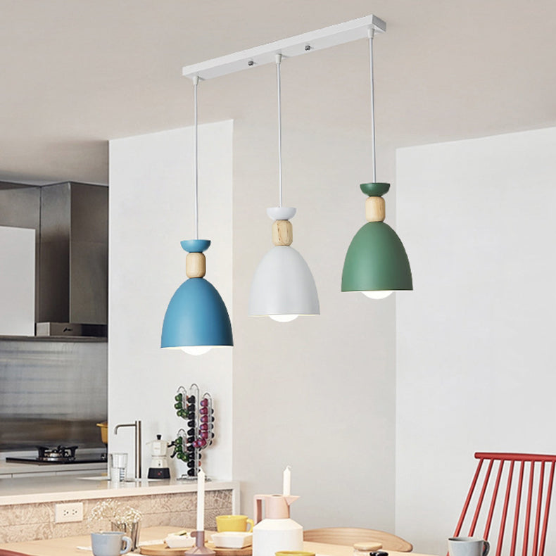 Modern Minimalist Round Cone Iron Wood 1/3 Light Island Light Chandelier For Dining Room