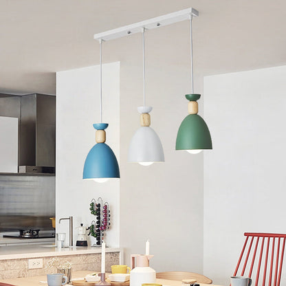 Modern Minimalist Round Cone Iron Wood 1/3 Light Island Light Chandelier For Dining Room