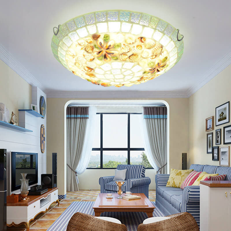 Tiffany Creative Mosaic Shells 1-Light Flush Mount Ceiling Light