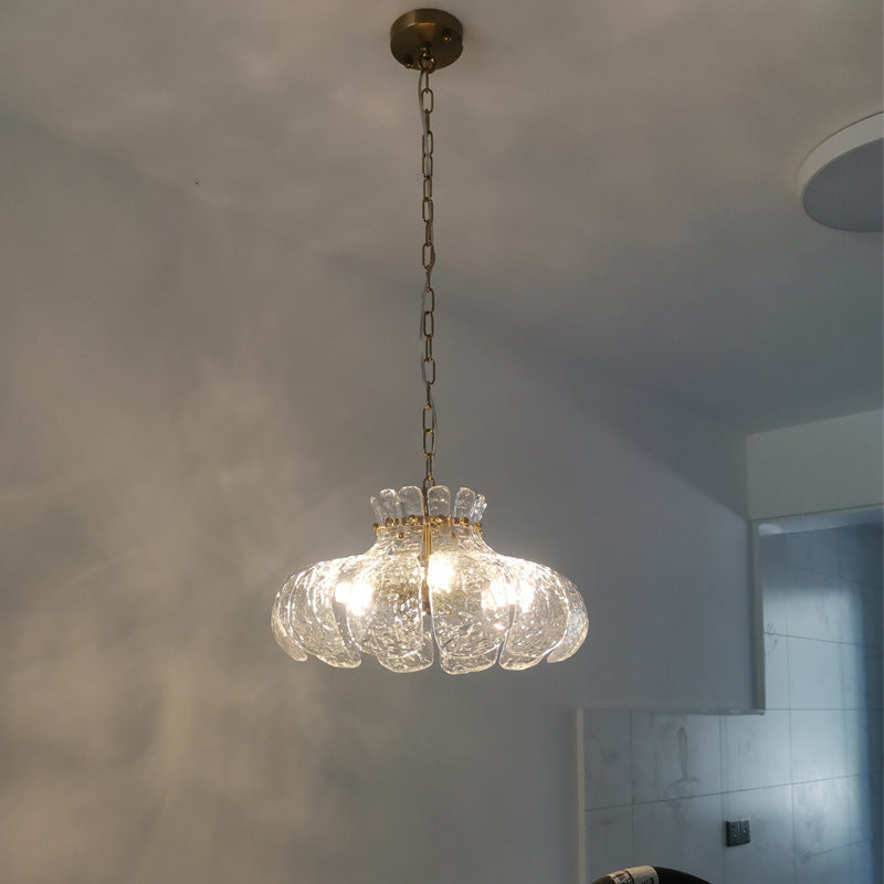 Traditional Vintage Round Floral Iron Glass 4-Light Pendant Light For Living Room