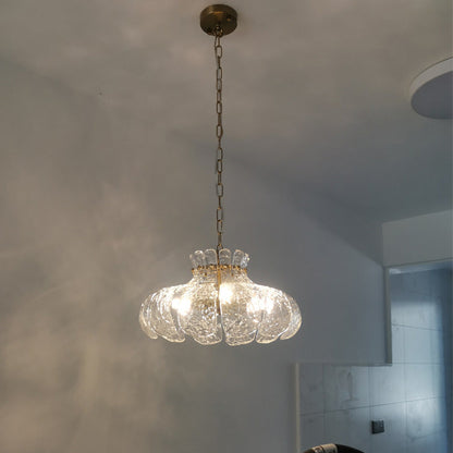 Traditional Vintage Round Floral Iron Glass 4-Light Pendant Light For Living Room