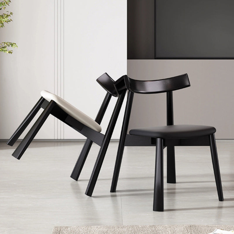 Contemporary Nordic Square Upholstered Curved Microfiber Leather Wood Dining Chair Backrest For Dining Room