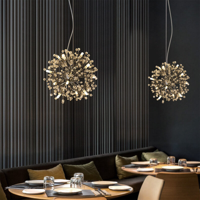 Contemporary Nordic Light Luxury Round Ball Stainless Steel Crystal LED Chandelier For Hallway