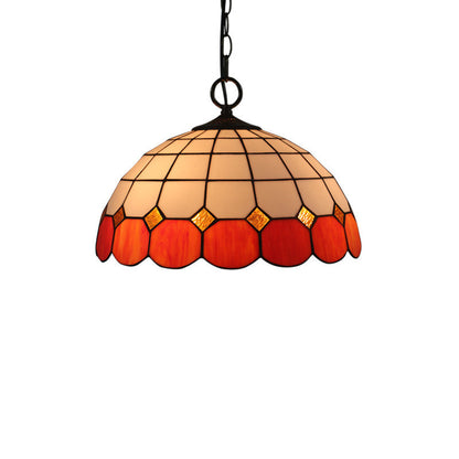 Tiffany Vintage Gemstone Stained Glass Dome 3-Light Pendant Light