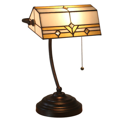 Vintage Tiffany Plaid Trapezoidal Stained Glass 1-Light Table Lamp