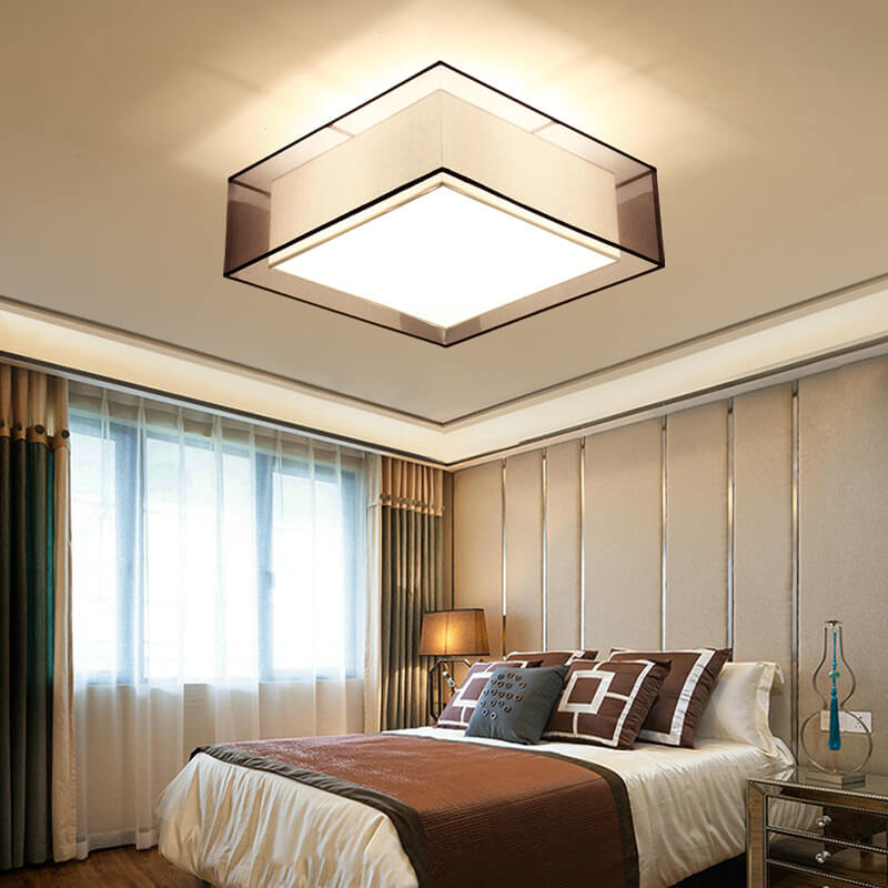 Modern Chinese Fabric Iron Round Square 3/5 Light Flush Mount Ceiling Light