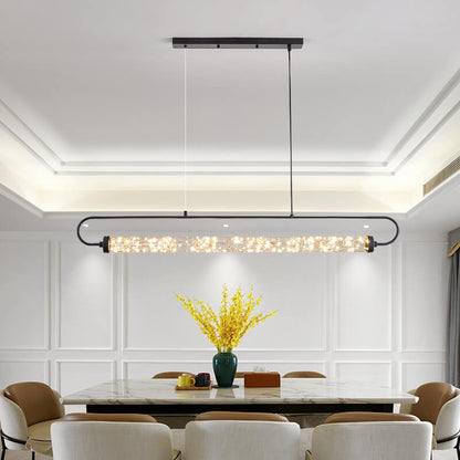 Nordic Light Luxury Starry Glass Long Strip LED Island Light Chandelier