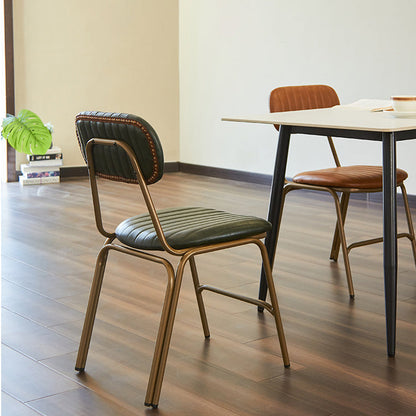 Contemporary Industrial PU Leather Iron Square Elliptical Stripe Dining Chair Backrest Footrest For Dining Room