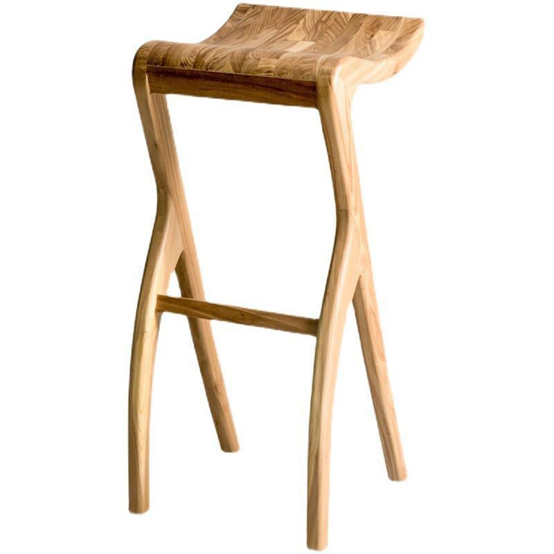 Traditional Japanese Curved Ash Wood Bar Stool Footrest For Dining Room