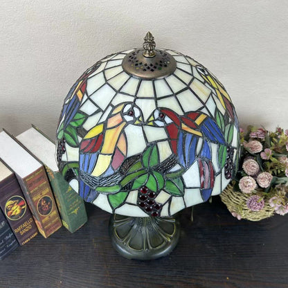 Traditional Tiffany Metal Glass Dome Grape Flower Dragonfly Butterfly 1-Light Table Lamp For Bedside