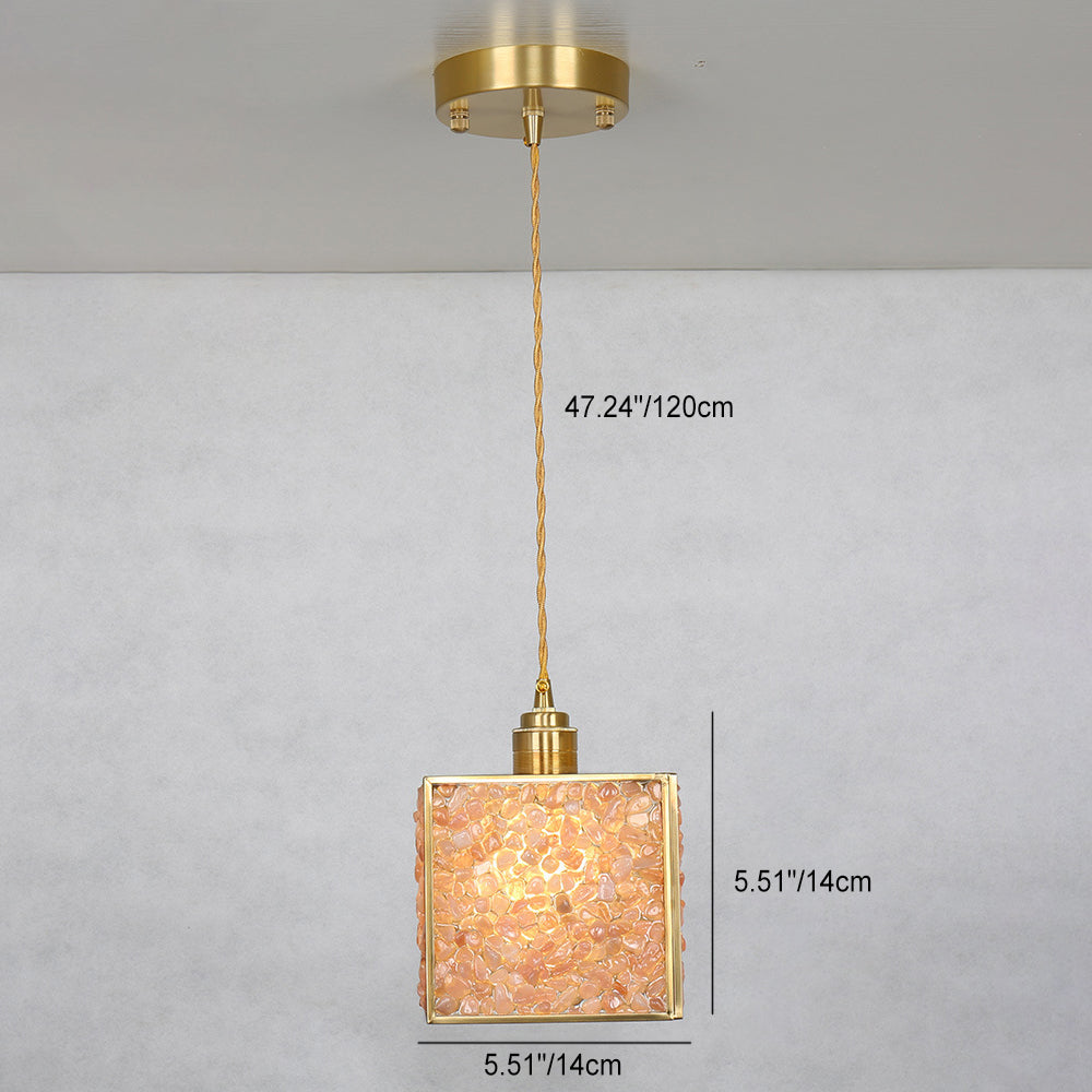 Modern Luxury Square Cube Gold Copper Frame Glass Shade 1-Light Pendant Light For Living Room