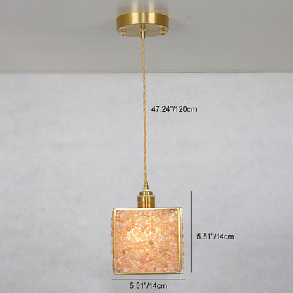 Modern Luxury Square Cube Gold Copper Frame Glass Shade 1-Light Pendant Light For Living Room