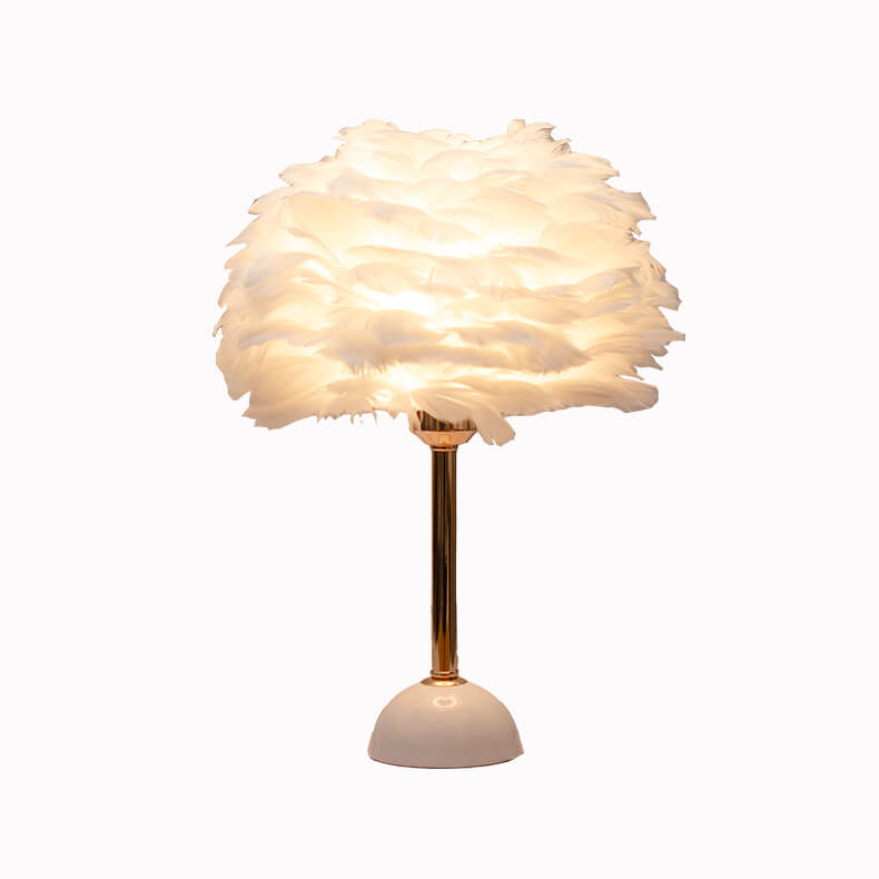 Modern Light Luxury Feather Round Shade Gold Pole 1-Light Table Lamp