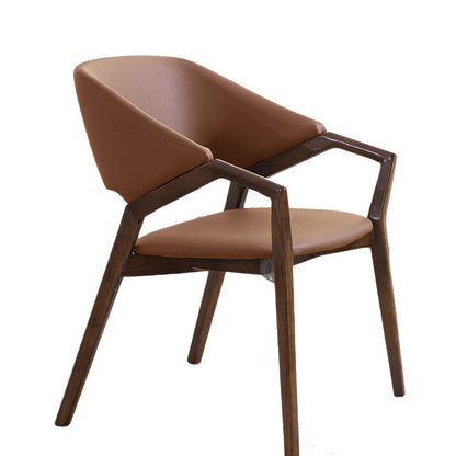 Contemporary Simplicity Square Artificial Leather Upholstered Wood Dining Chair Backrest Armrest For Dining Room