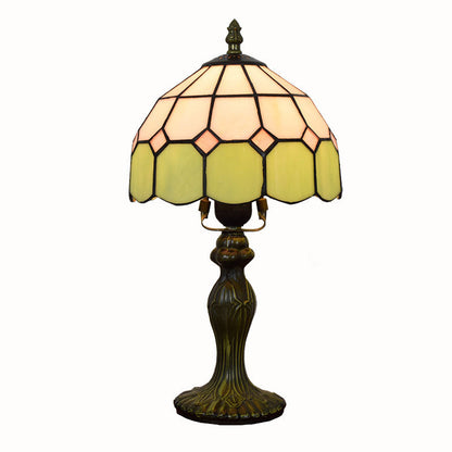 Traditional Tiffany Aluminum Alloy Glass Dome Squares 1-Light Table Lamp For Dining Room