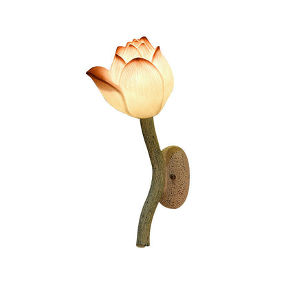 伝統的な中国樹脂製蓮の花金具 リビングルーム用 1灯壁取り付け用燭台ランプ