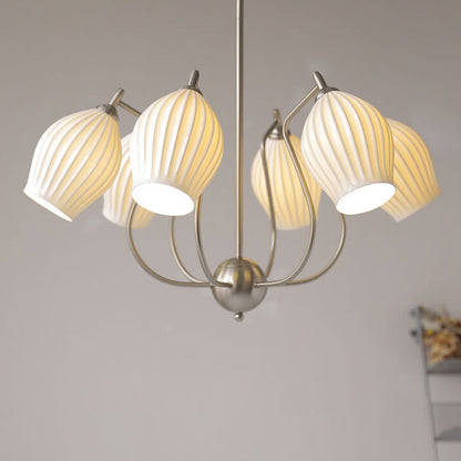 Vintage Minimalist Tulip Ceramic 4/6 Light Chandelier